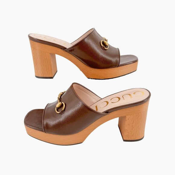 Gucci Houdan Horsebit Platform Sandals EU 40.5 US 10.5 Brown Mule Block Heel - Picture 9 of 14